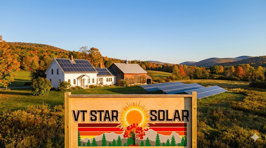 Solar panels on a scenic farm. Commercial solar panel installation in new hampshire, vermont and new york state.
